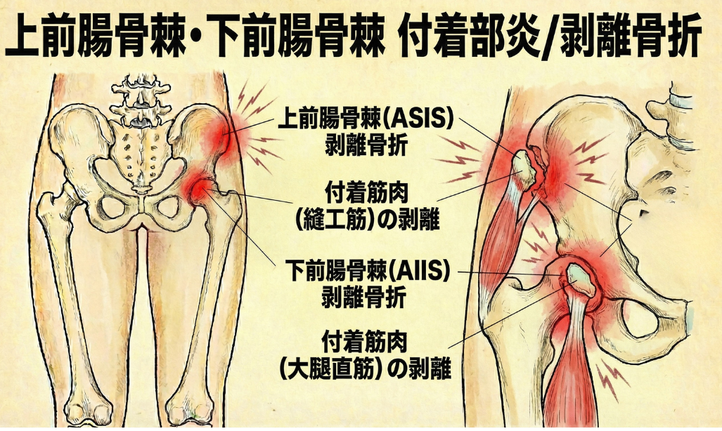 上前腸骨棘、下前腸骨棘付着部炎裂離骨折